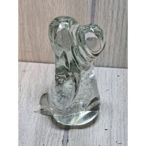 Vtg Hand Blown Art Glass Hound Dog Paperweight Controlled Bubbles Clear Puppy